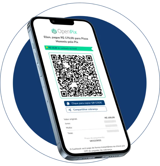 Celular com Qr code de pagamento da OpenPix